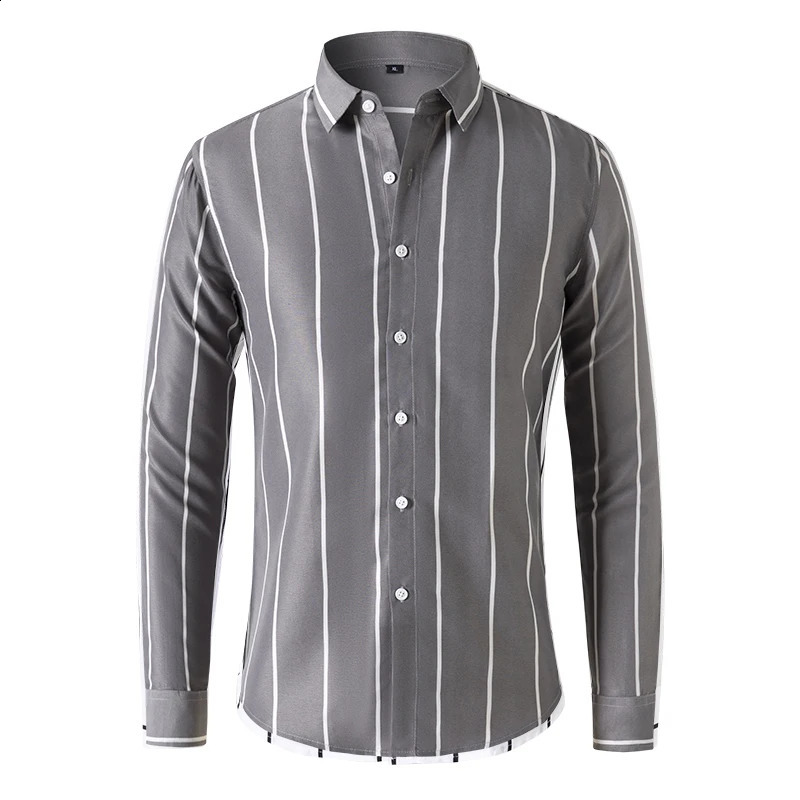 Fashion Mens Striped Shirt Business Casual Long Sleeve Shirt Korean Style Slim Mens Shirt 240822