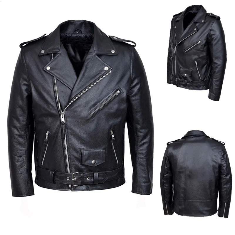 Men PU Leather Jacket Motorcycle Fashion Slim Fit Leather Coat 240822