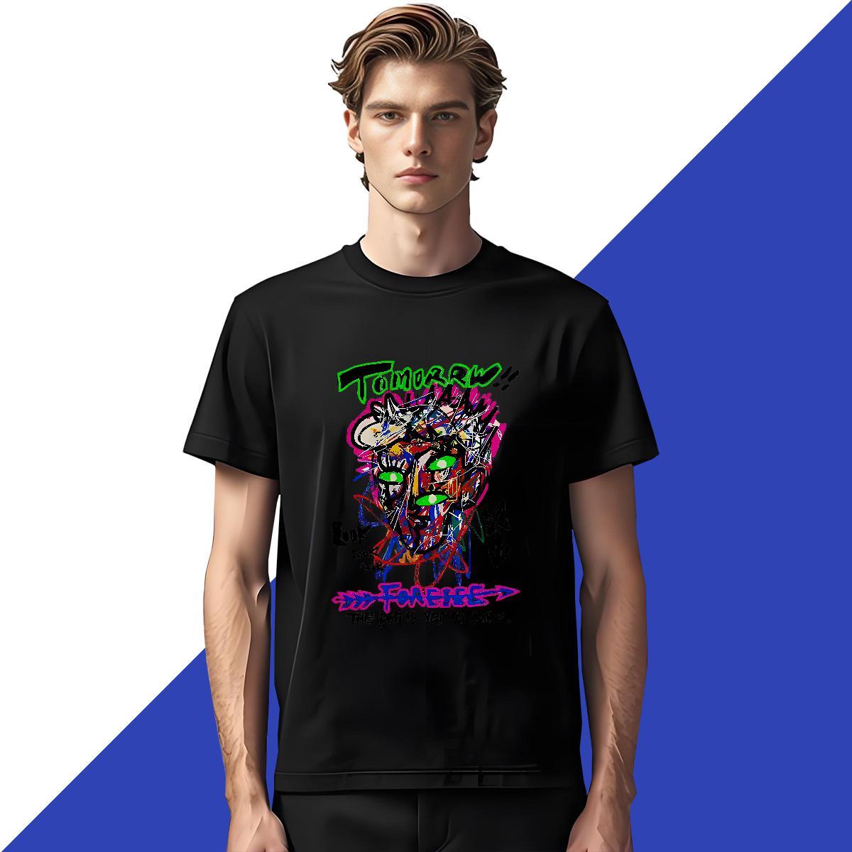 Casual New Mens Tshirts 230g Pure Cotton Hip Hop Street tomorrw Round Neck Short Sleeve T Shirt For Man Cool Cartoon Print Tees Shirts
