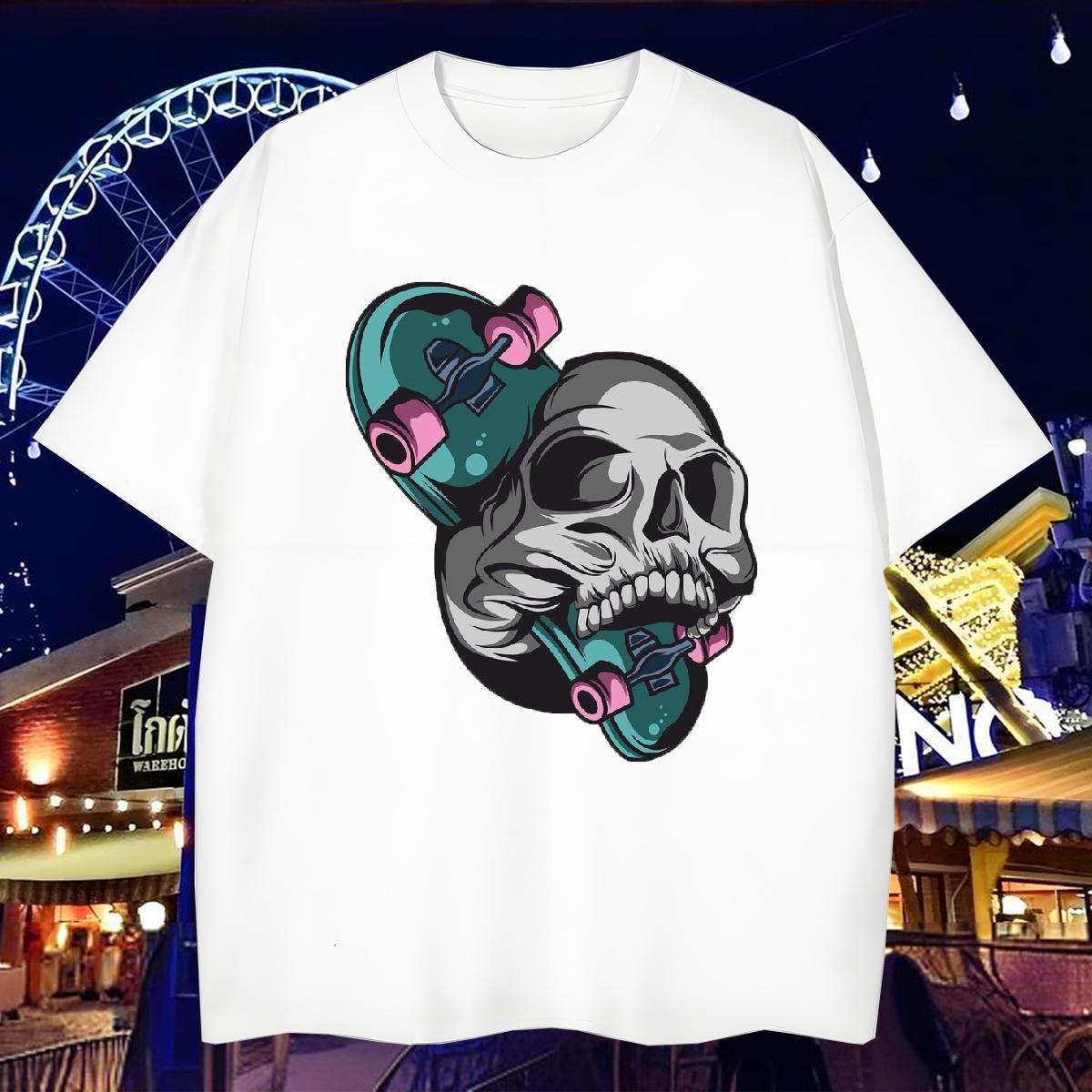 High Quality Men T Shirts 100% Cotton 230g skull Hip Hop Black Oversized Short Sleeve O-Neck Tshirt for Man Woman Fashion Designer Tops Tees