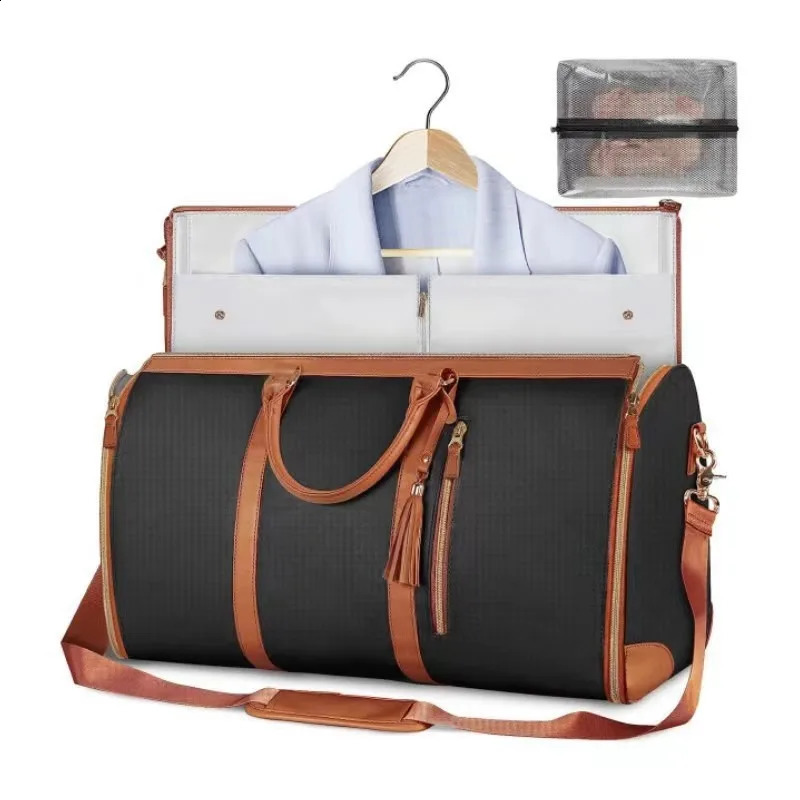 Foldable PU leather womens travel convenience handbag hanger set foldable handbag 240821
