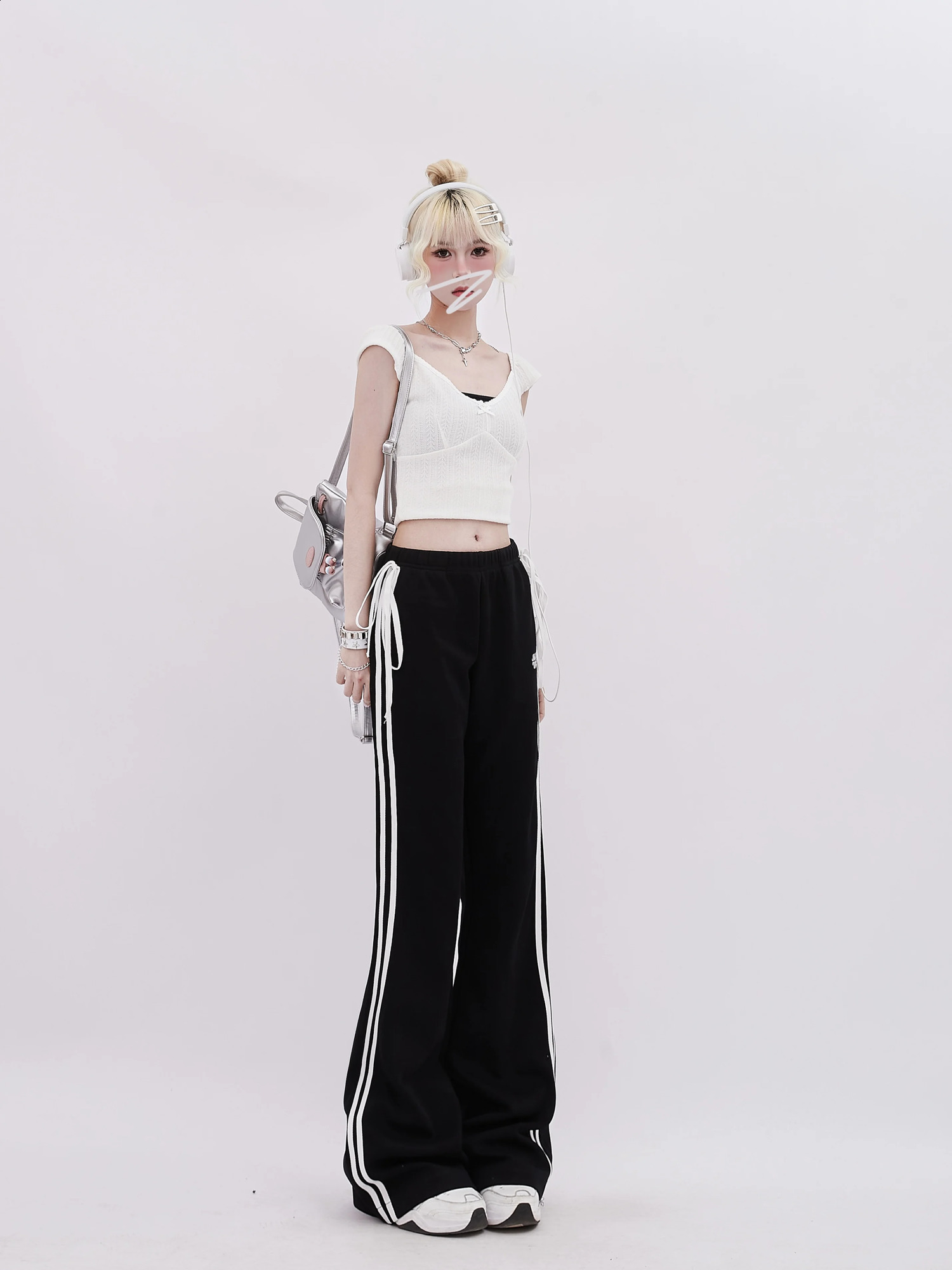 Women Black Gothic Striped Flare Pants Harajuku Streetwear Sweatpants Jogger Y2k 2000s Aesthetic Pants Vintage Trousers Clothes 240821