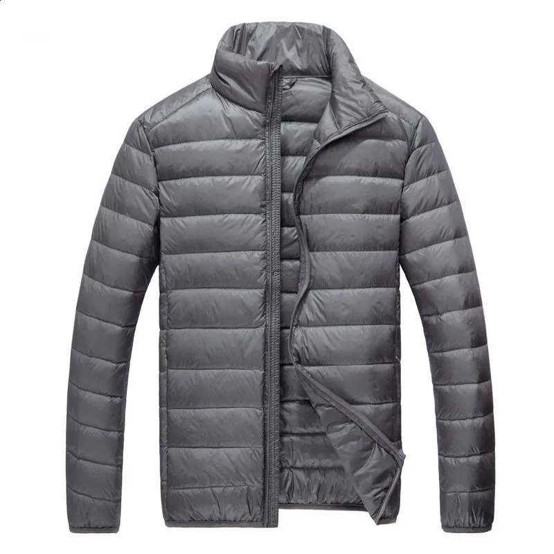 Autumn highend white duck down jacket thin fashion solid color ultrathin casual stand collar mens 240822