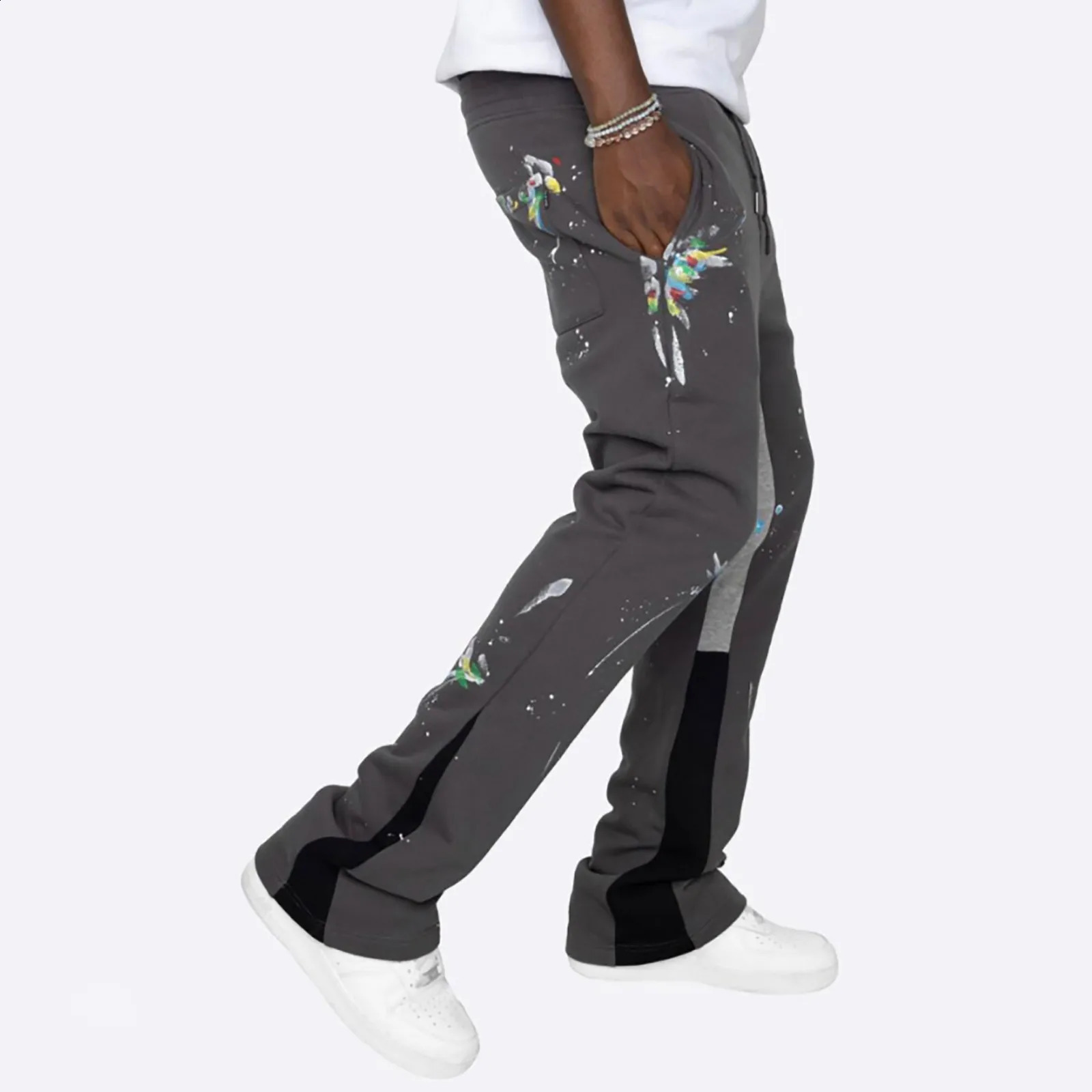 Splatted Ink Elastic Loose And Slightly Flared Fashionable And Stylish Trendy Casual Pants For MenS Wide Legged Cotton Pants 240822