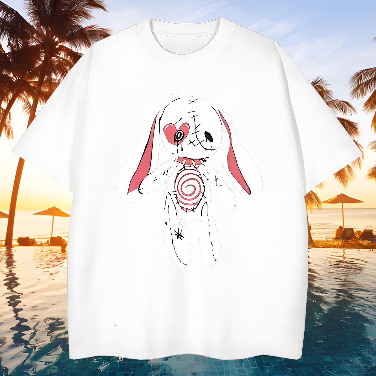 Loose Men T Shirts rabbit Short Sleeve O-Neck Beach DIY Logo Oversized 230g Cotton Men Clothes T-Shirt New Arrival Tees Shirts