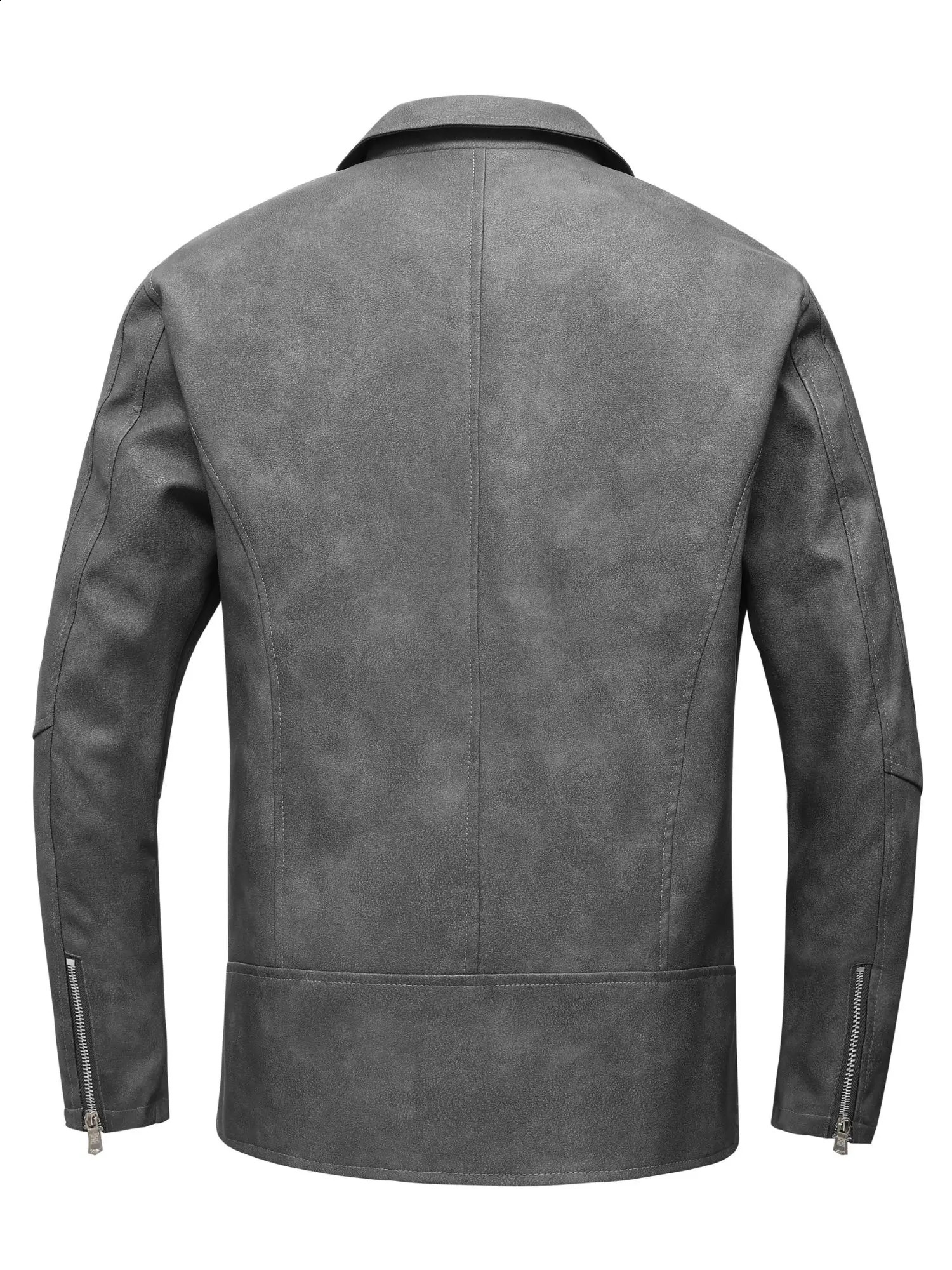 Mens PU Leather Biker Jacket with Button Pockets Casual Zip Up Jacket Long Sleeve Outdoor 240822