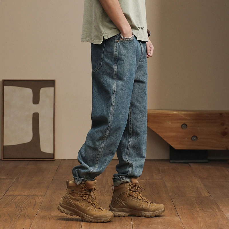 High end fashion Japanese loose harem pants mini tapered casual mens jeans 240821