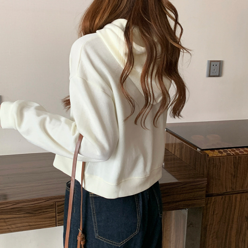 College solid color simple loose slimming short long sleeved sweatshirt for women Spring and Autumn new style pullover hooded top dongdumaoyi
