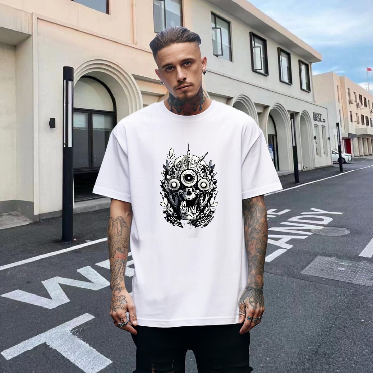 Soft T-Shirts 100% Cotton 230g skull Street Wear Skull Breathable Men Tees Custom Tops Tees