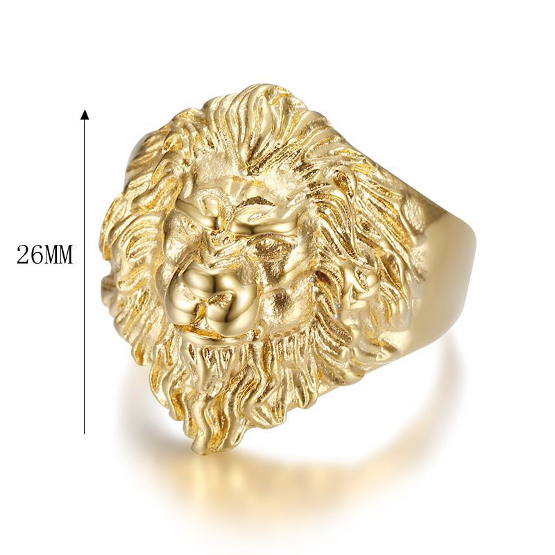 Hip Hop Casting Lions Head Ring 316L Stainless Steel 18k Gold Plated Jewelry