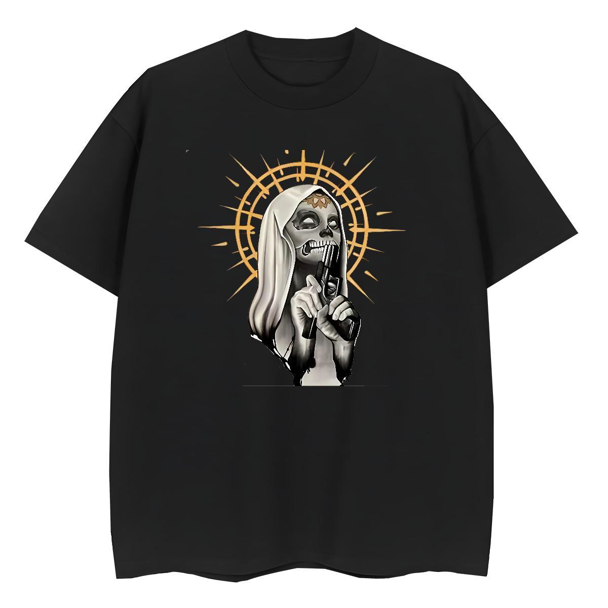 Loose Womens Tshirts 230g Pure Cotton angry Daily Outfit T-Shirts Short Sleeve O-Neck Floral Print Top Shirts