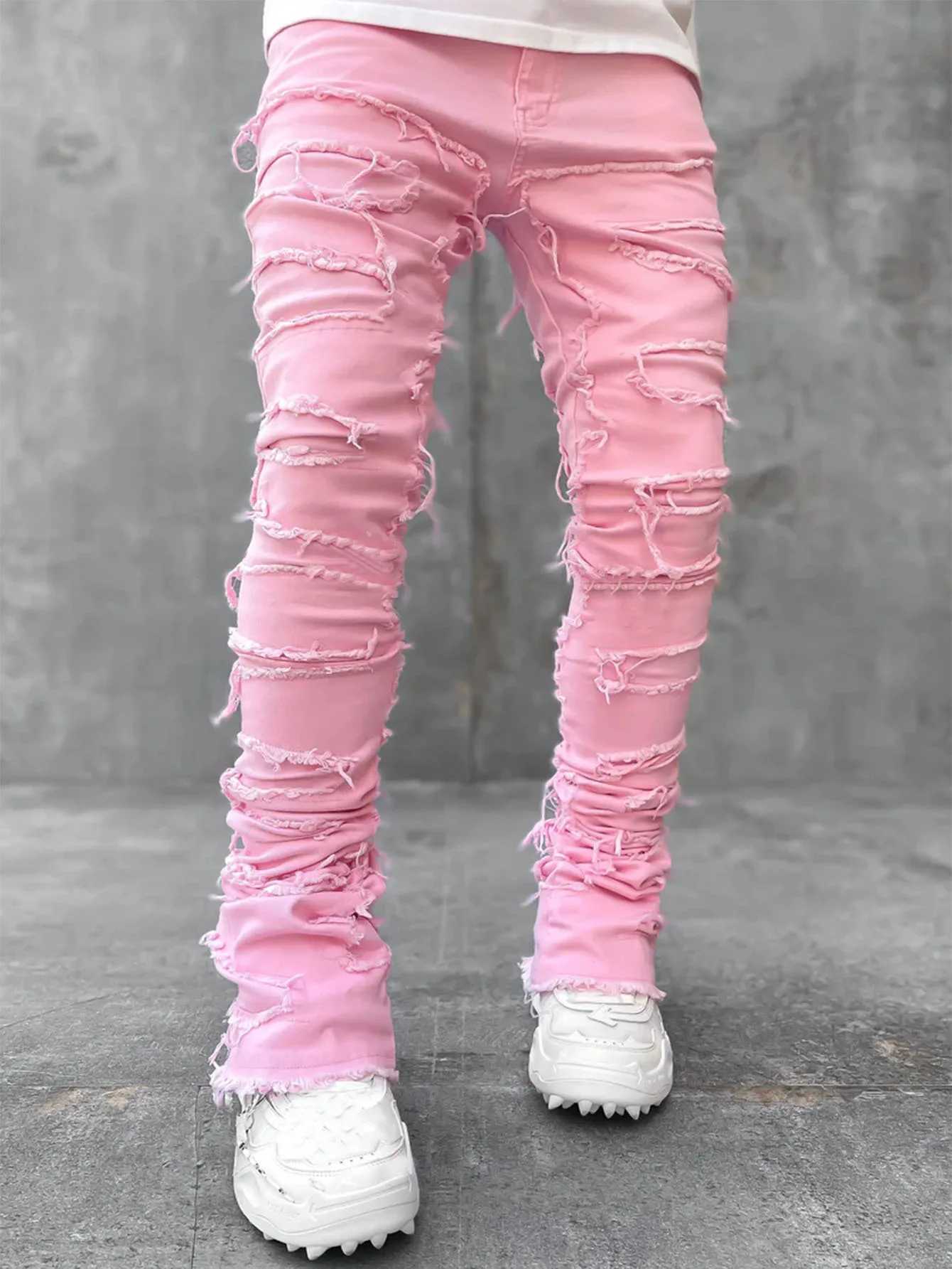 Fashion Stretch Patch Mens Jeans 2023 Patchwork Creative Tassels Decoration Straight Denim Trousers For Men Hip Hop Jean Pants X250220