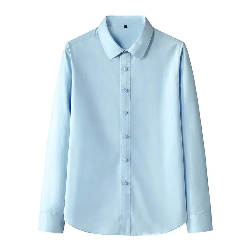 Mens Long-sleeved Slim Shirt Business Casual Formal Office Shirt Male White Black Light Blue Navy Plus Size 8XL Solid Color 240822