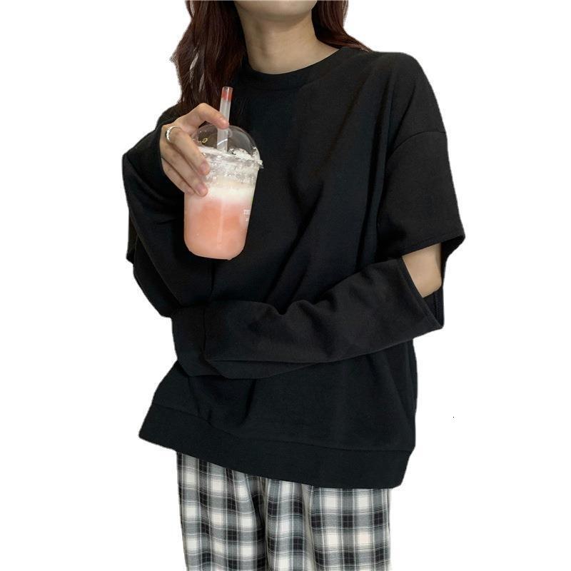 Autumn New Korean Edition Simple Solid Color Piercing Careful Machine Long Sleeve Women's Hoodie Loose Casual Top dongdumaoyi