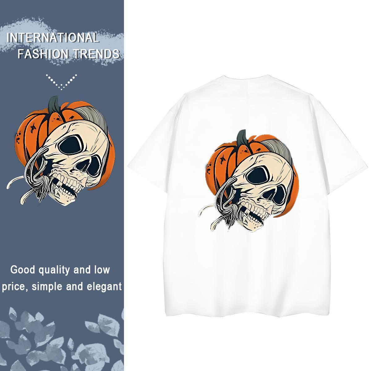 2024 T Shirts Women 230g Pure Cotton Crew Neck Home Outdoor skull Woman Tshirt Soft Graphic Wear