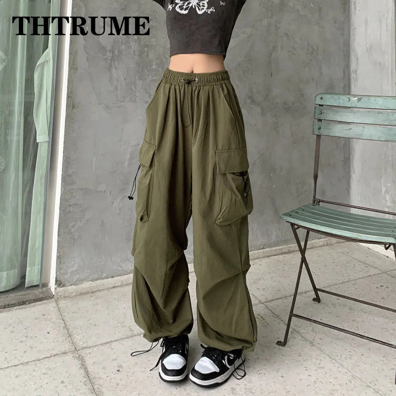 Women Fashion Baggy Cargo Pants Summer Oversized Vintage Y2K Hip Hop Elastic High Waist Pant Casual Office Lady Loose Trousers 240821
