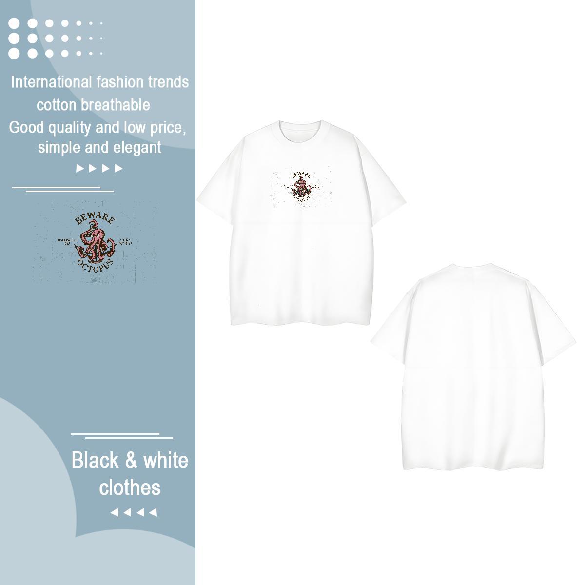 2024 DIY T Shirts Women O Neck Short Sleeves 100% Cotton 230g Women Tees Anime Oversized octopus Daily Wear Lady Clothes