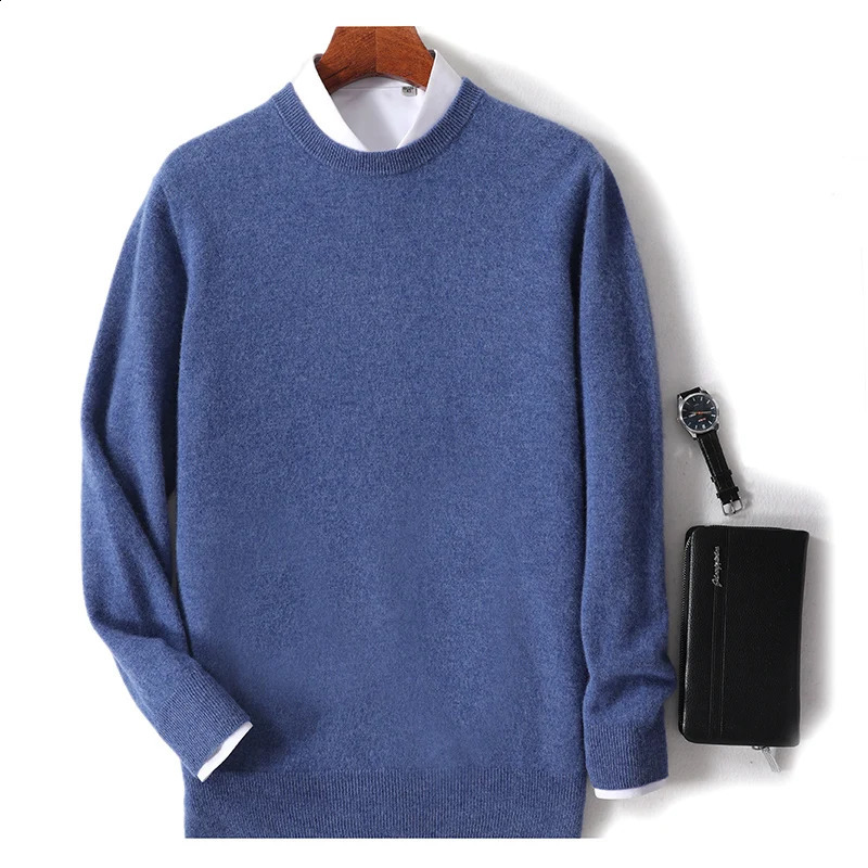 AutumnWinter 100% Beautiful Slave Pure Wool Mens Oneck Casual High end Sweater Plus Size Knitted Bottom 240821