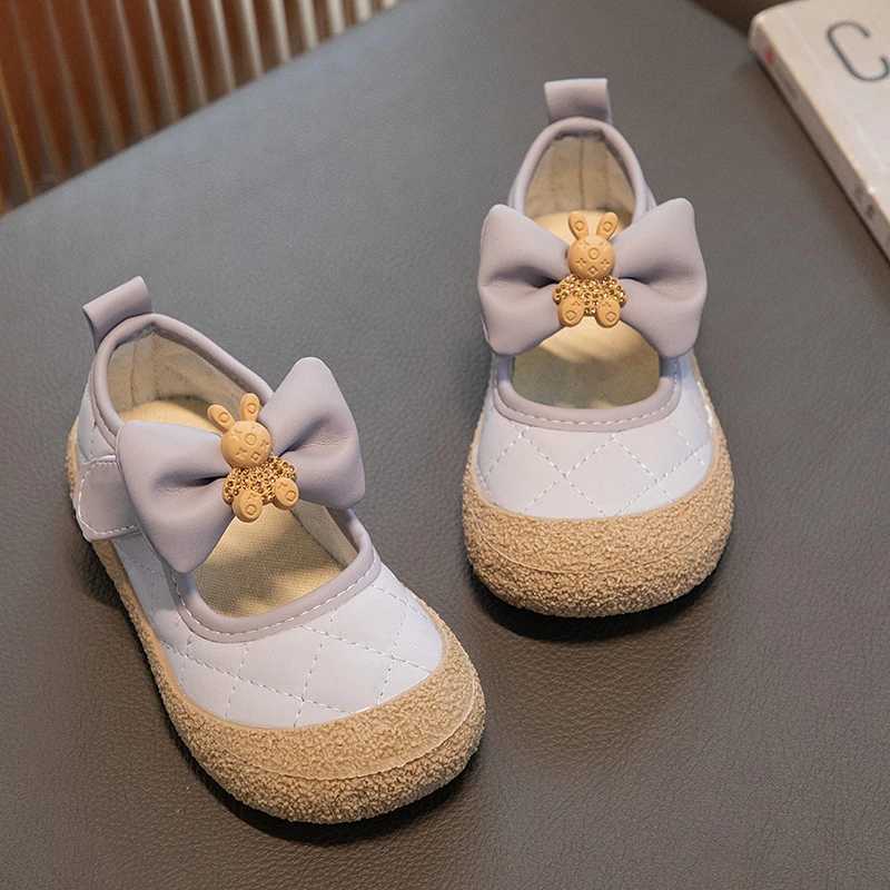 Flat shoes Girls Mary Janes Cute Flat Sewing Pu Leather Little Children Leather Shoes Pu 21-30 Hook-loop Anti-slip Lovely Kids Spring Shoe