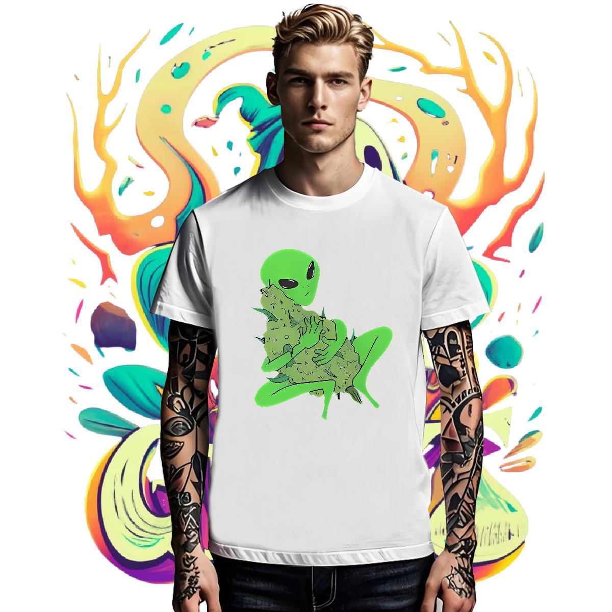 Fashion Design extra-terrestrial Tshirt for Man Woman 230g Cotton T Shirts Men DIY Anime Daily Outfit Breathable Short Sleeve Soft Wear