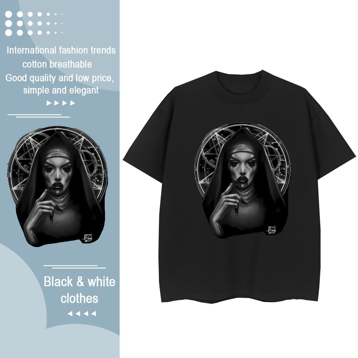Free Shipping Lady T shirt 230g 100% Cotton nun Daily Wear T-Shirts for Women Round Neck Short Sleeve Anime Oversized Clothes Shirt