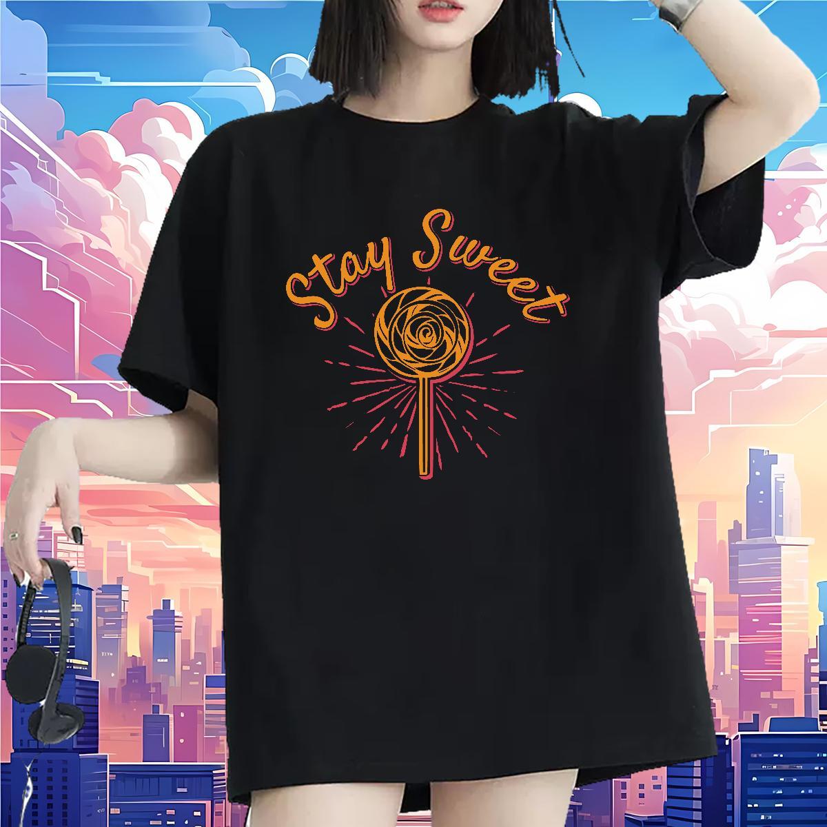 Brand Couples T Shirts 230g Cotton lollipop Casual Woman T Shirts Short sleeve Soft Oversized Top Shirts