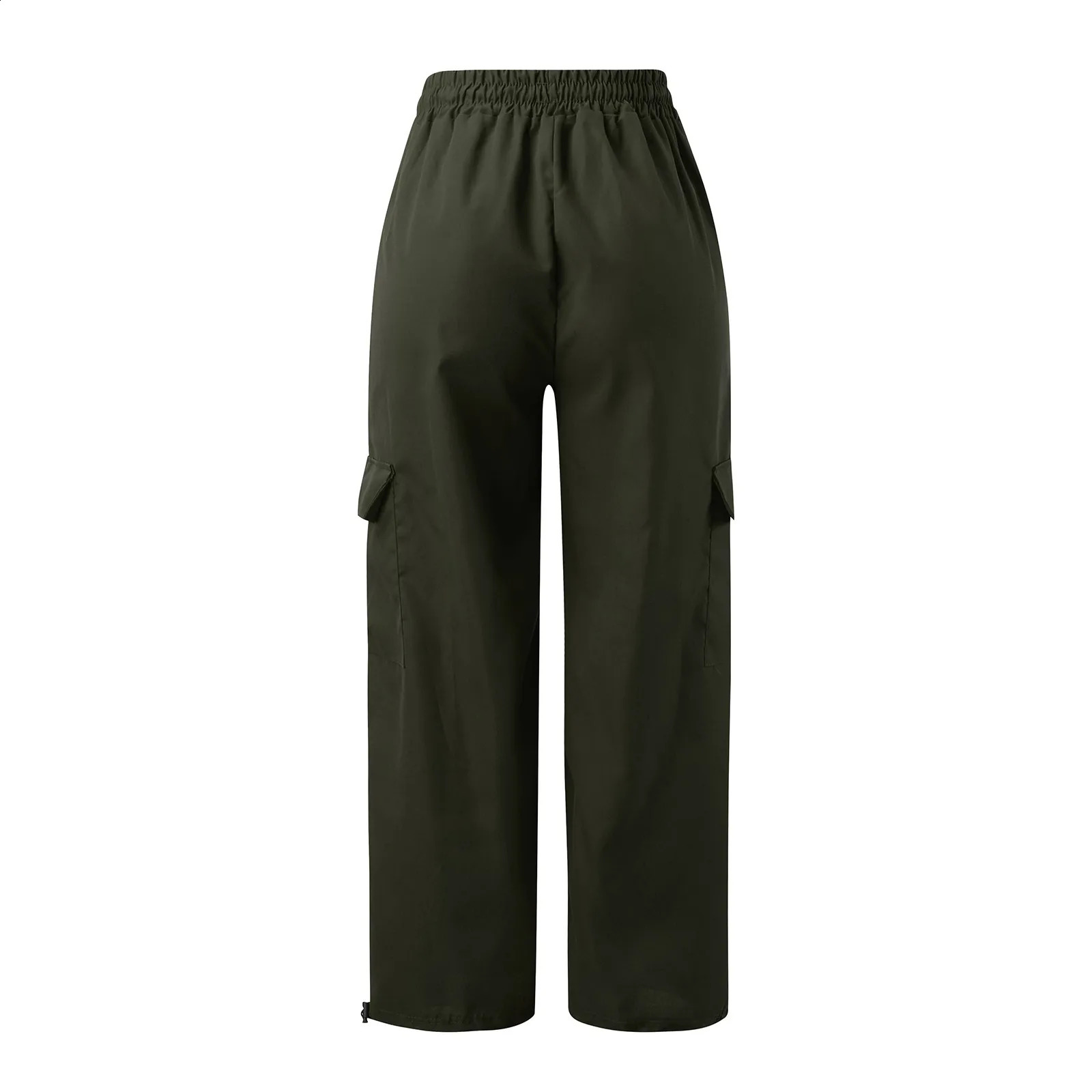 Women Big Pockets Cargo Pants High Elastic Waist Drawstring Baggy Trousers Vintage Casual Loose Side Zipper Straight Y2k Pants 240821