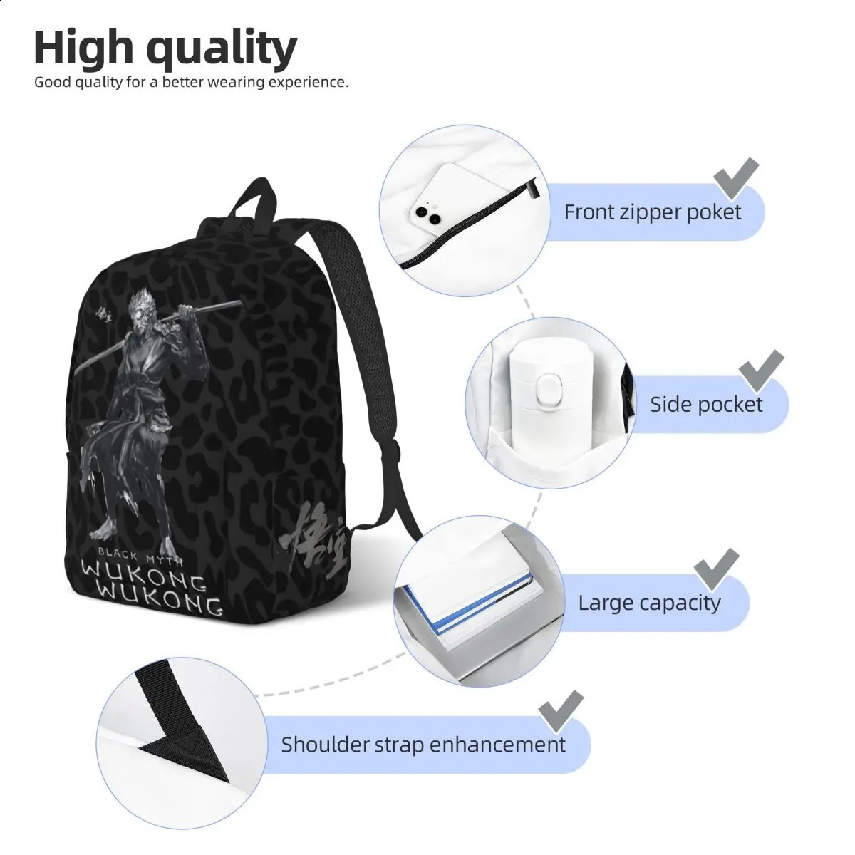 The Most Game of Knapsack Black Mythical King Kong High School Student Cool Campus Gift Rigid Shoulder Day Bag 240822