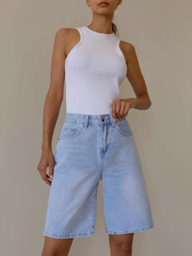 Womens Denim Shorts Summer High Waist Casual Black Shorts Pocket Fashion Vintage High Street Loose Oversize Wide Leg Pants 240821
