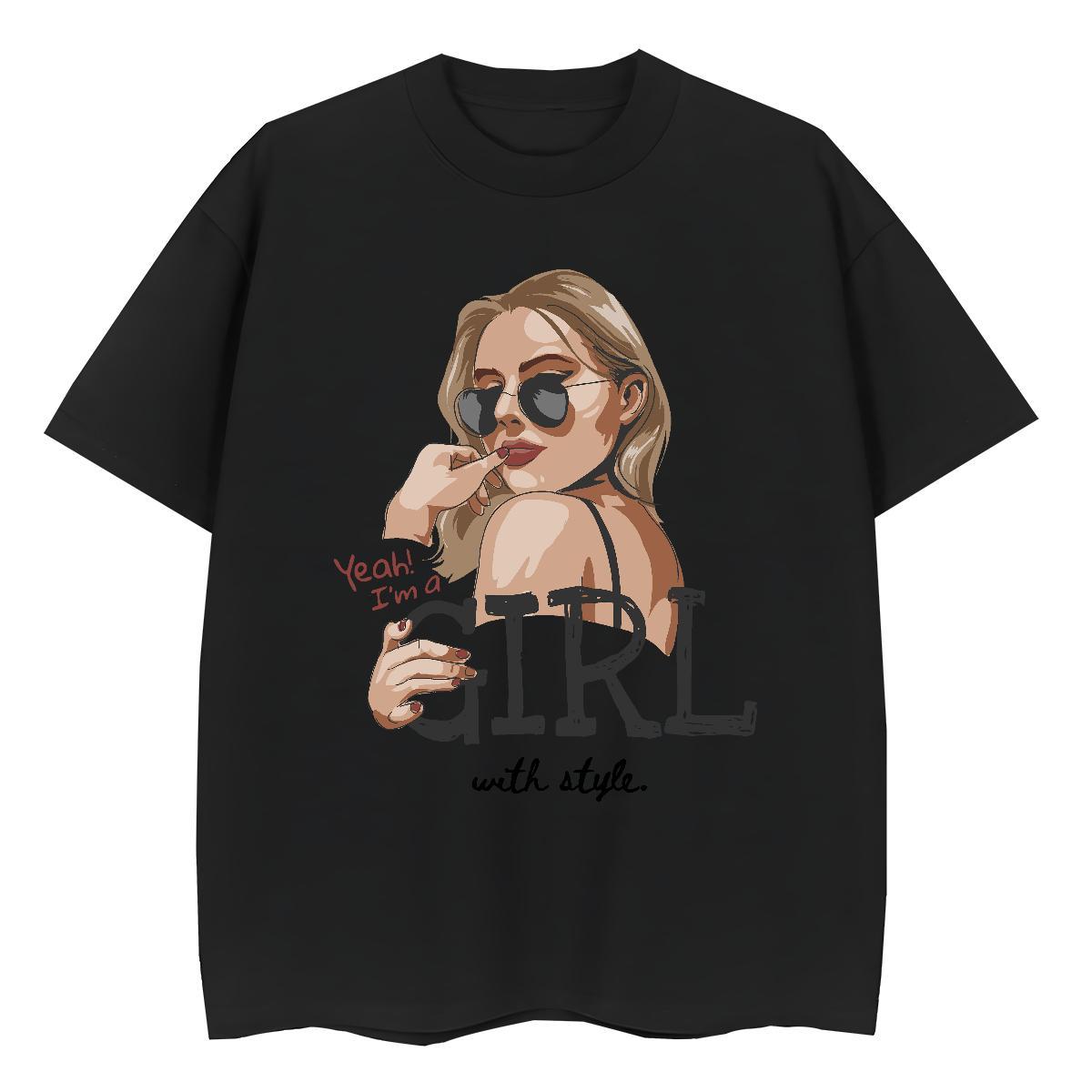 Female Lady T shirt 230g 100% Cotton letter High Street Hip Hop T-Shirts Crew Neck Skull Top Tees