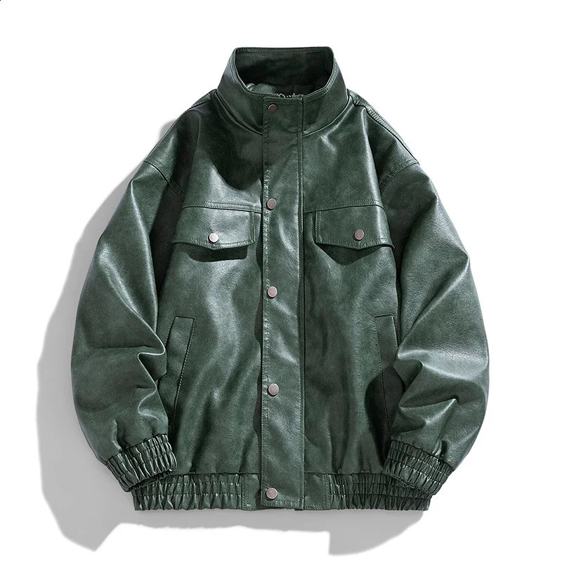 6798Autumn and winter men PU leather coat stand collar motorcycle jacket leather men Korean version slim fashion mens wear 240822