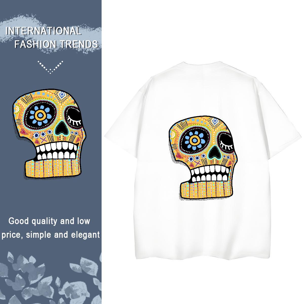 TOP Quality Womens T Shirts 230g 100% Cotton Comfortable Hip Hop skull Womens Tshirts Soft DIY Anime Printed Polos