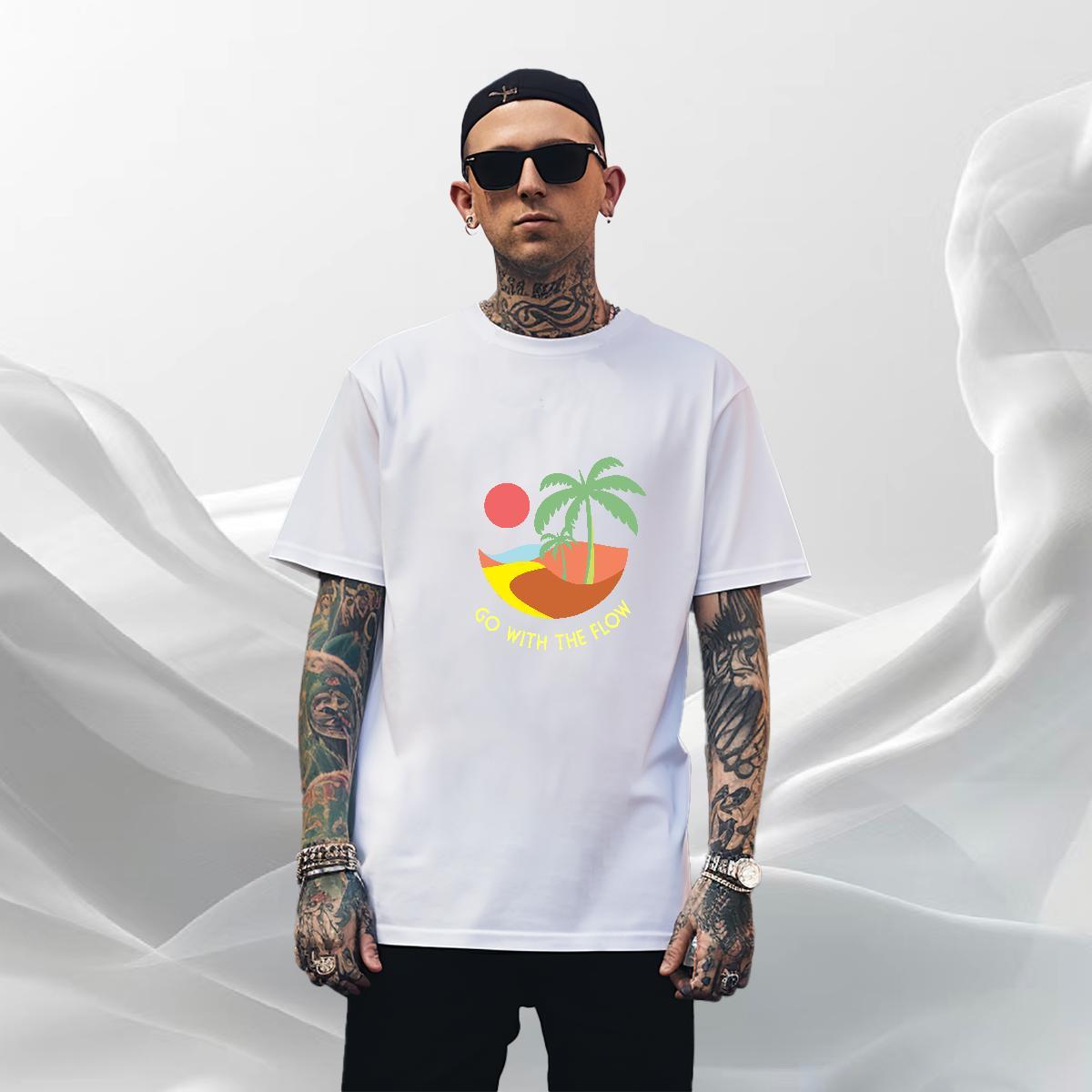 Loose Mens Tshirts Street 230g 100% Cotton Customized Print Breathable beach T shirt 2024 DIY Top Tees