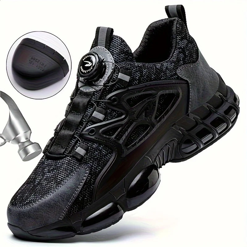 Rotating Button Safety Shoes Men Steel Toe Sneaker Air Cushion Work Shoes Man Puncture Proof Work Safety Boots Protective Shoes 240821