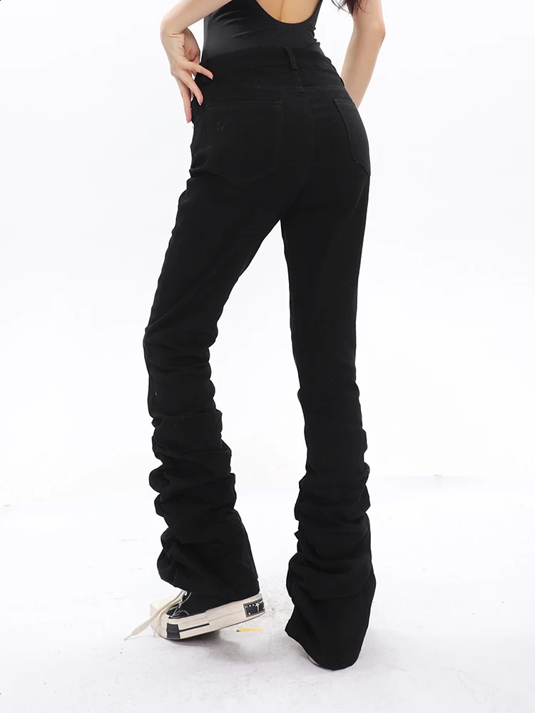 REDDACHiC Dark Academia Women Trousers Stacked Black Jeans Cyber Y2k Ruched Pants Stretchy Slim Retro Rokku Grayu Acubi Z260313