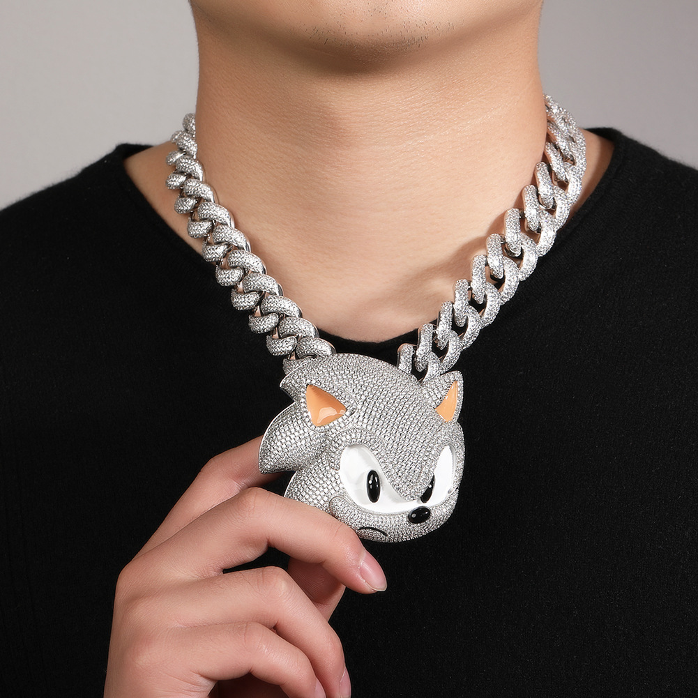 Pendant Necklaces Pass Diamond Tester Moissanite Hip Hop Silver Jewelry Set Cartoon 3d Sonic Cuban Link Chain Necklace for Man