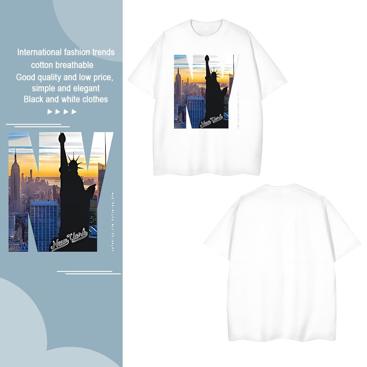 Loose Statue of Liberty T-Shirts for Men Summer Casual Mens Tshirts 230g Cotton Casual New O-Neck Short Sleeve Asian Size Tee Shirt