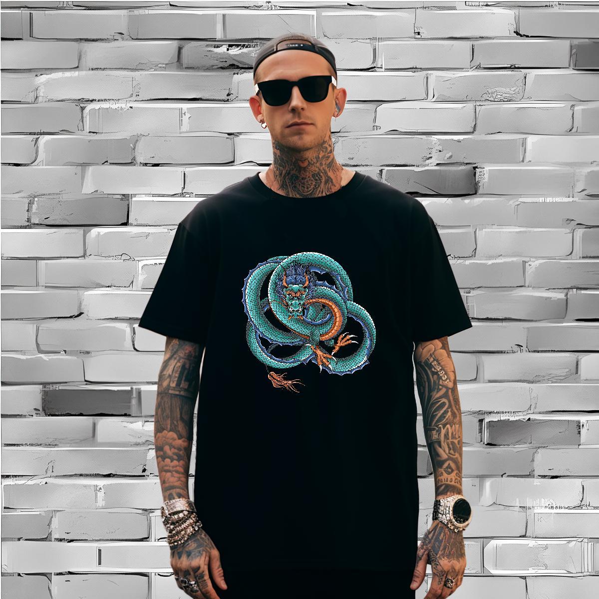TOP Quality dragon T-Shirts Outdoor Mens Tshirts 230g Pure Cotton Fashion Casual Breathable Crew Neck Black Oversized Tees