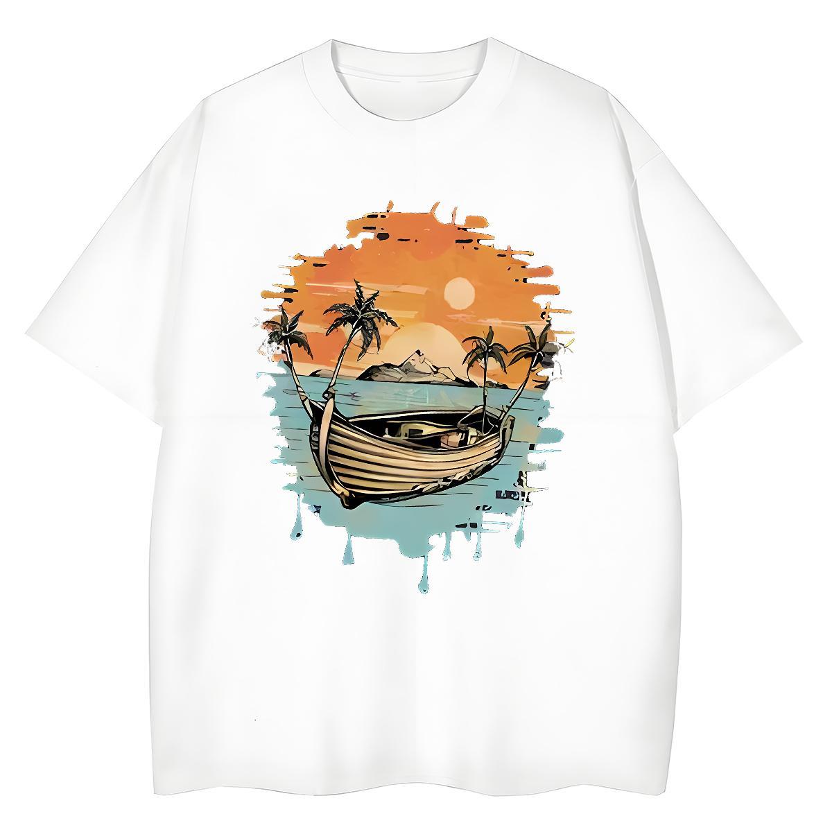 Designer T-Shirts Round Neck Short Sleeve 230g Cotton Womens Tshirts Cartoon Floral Printing boat Spring Summer Brand Wear