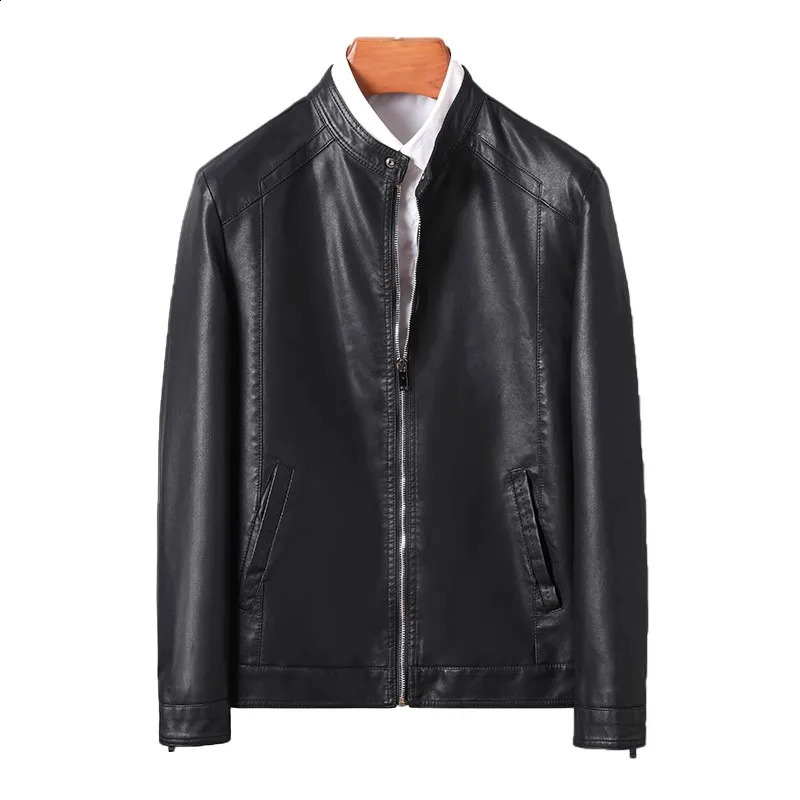 Men Leather Jacket Classic Slim Fit Motorcycle PU Leather Jacket Solid Color Standing Collar Men Large Black Leather Jacket 240822