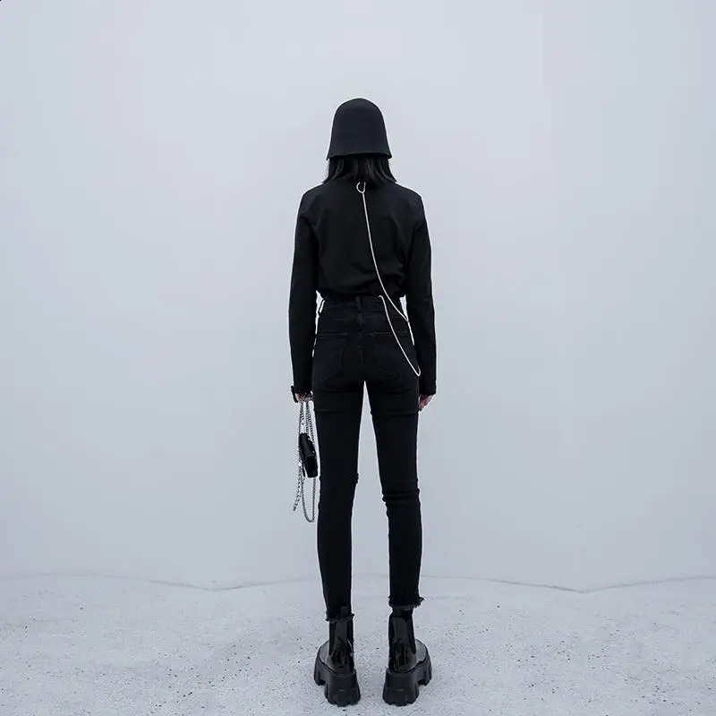 Vintage Black Jeans Women Punk Style Zipper Ripped High Waist Pencil Pants Jeans Womens Gothic Ripped Jeans for Women S-4XL 5XL 240821