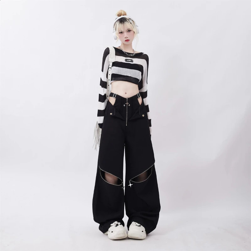 QWEEK Y2K Streetwear Cargo Pants Women Casual Loose Casual Oversize Female Wide Leg Trousers Retro Hip Hop Street Fashion Slacks 240821