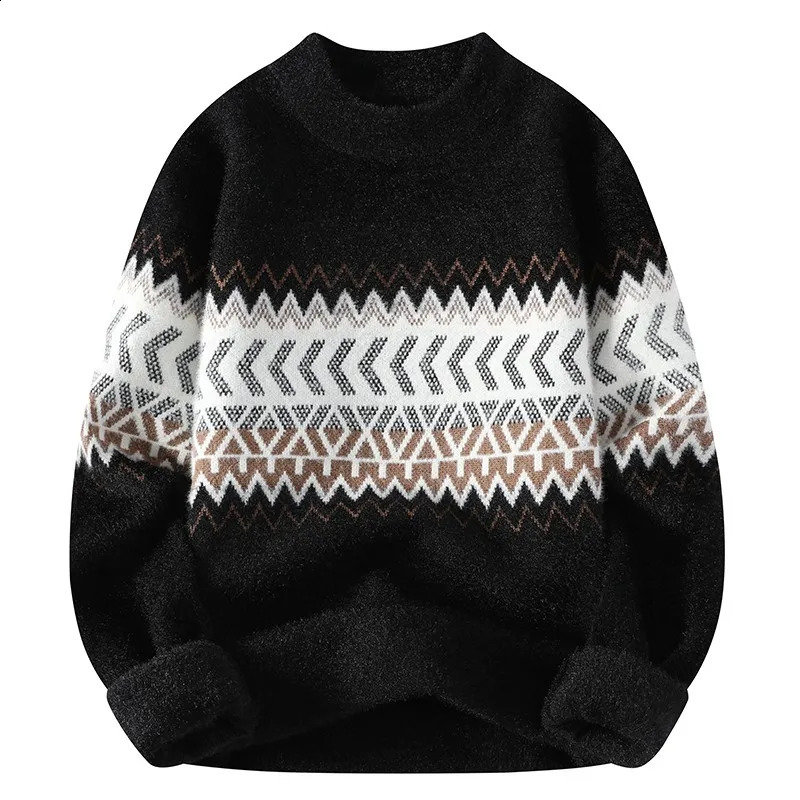 Classic Mens Knitted Pullover Sweater Retro Pattern O Neck Loose Fitting Autumn/winter Warm Casual Tops High Street Sweater 240821