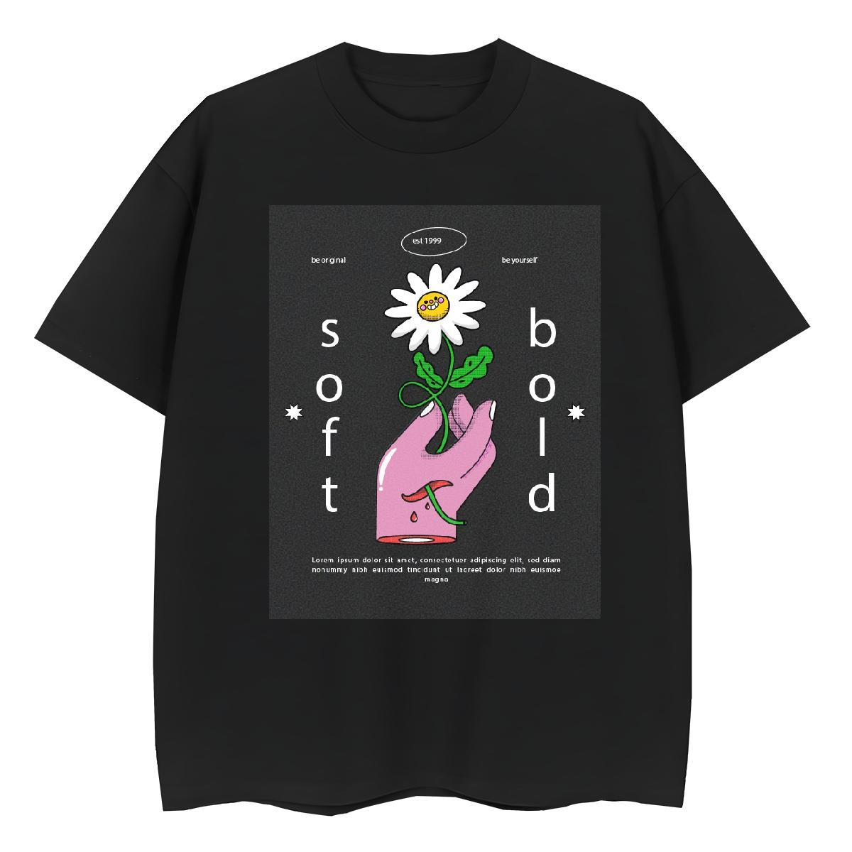 Popular Women Tees 100% Cotton 230g flower Daily Outfit T Shirt For Woman Crew Neck Cartoon Printing L-4XL Clothings