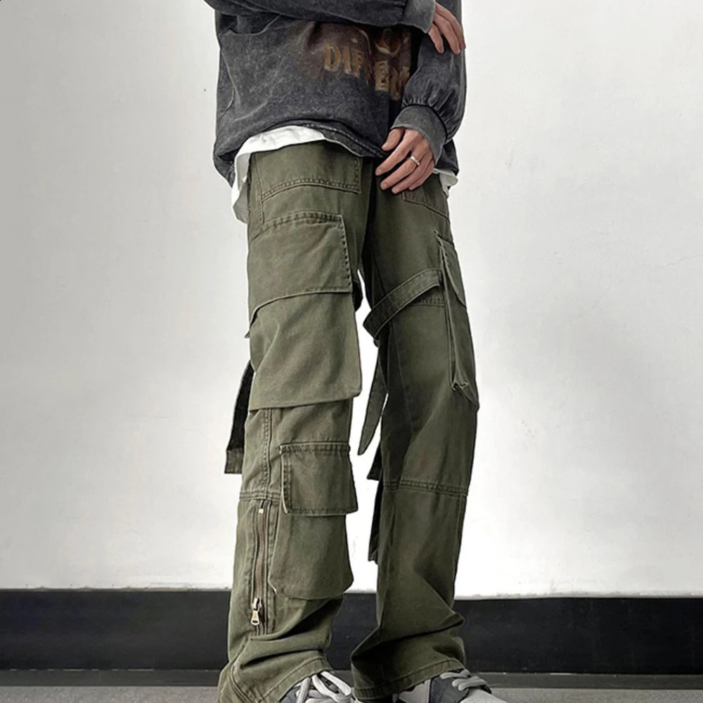 Mens Fashion Cargo Pants Hip Hop Street Retro Japanese Style Multi Pocket Casual SpringSummer Collection 240821