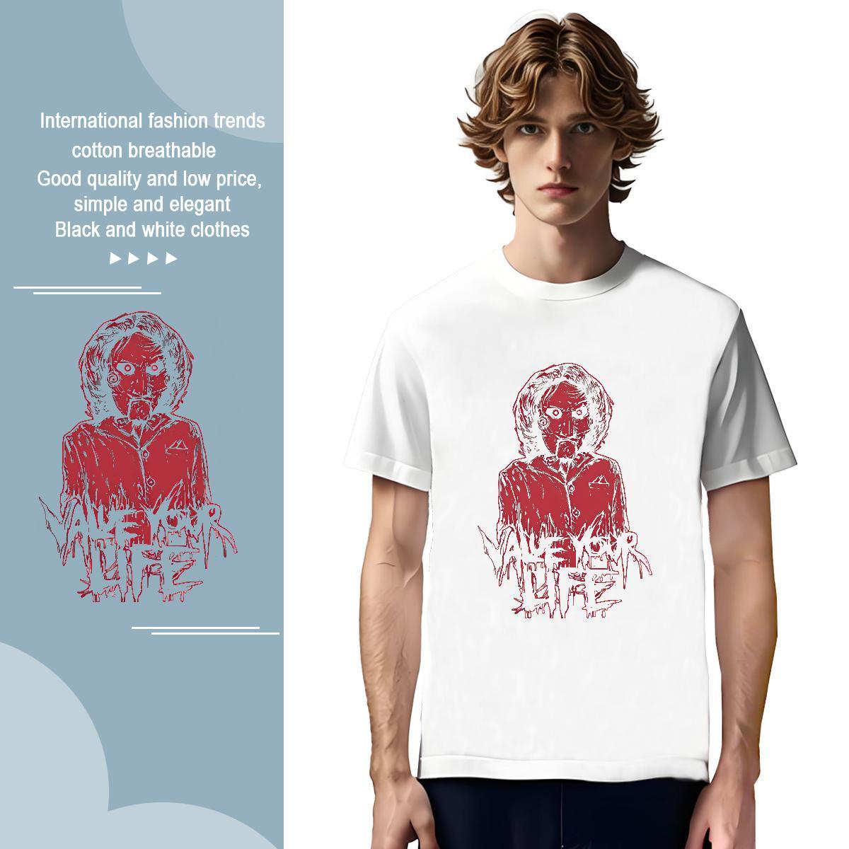 2024 Summer skull Men Tops Tees 230g 100% Cotton T Shirt For Man DIY Printed High Street Hip Hop Round Neck Short Sleeve Classic Tees Shirts