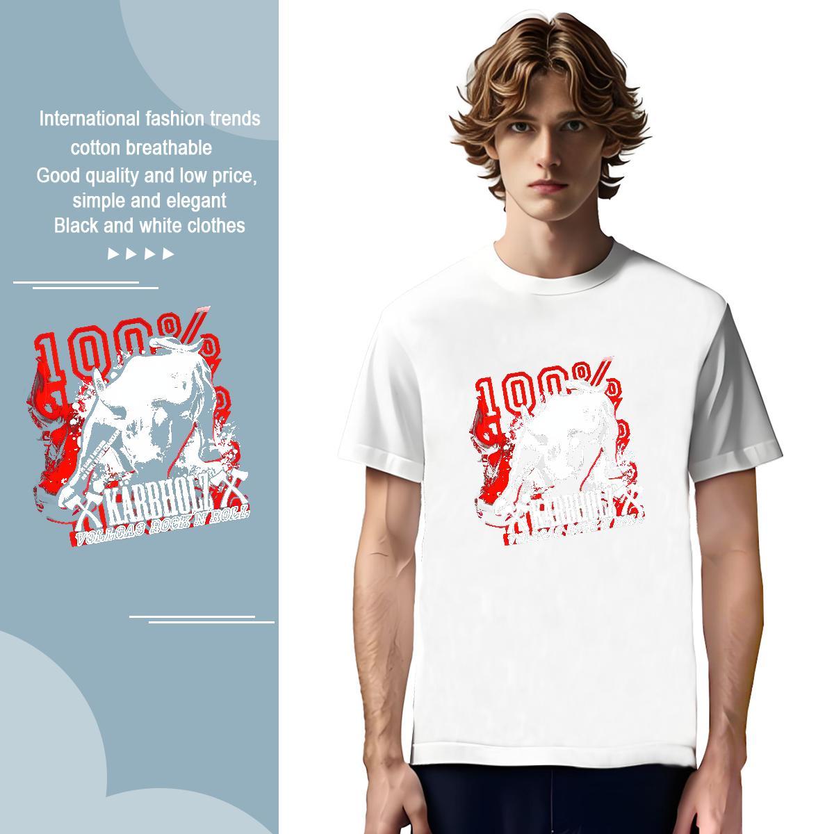 2024 Summer blood Men Tees 100% Cotton 230g T-Shirts for Men Plus Size Cartoon Hip Hop Breathable Short Sleeve Loose Clothes