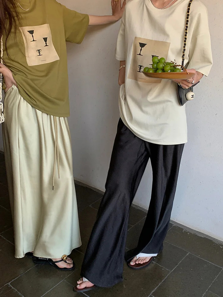 Korean Style Fashion Satin Wide Leg Pants Y2k Long Floor Casual Pants Womens Spring Summer Baggy Versatile Pants 240821