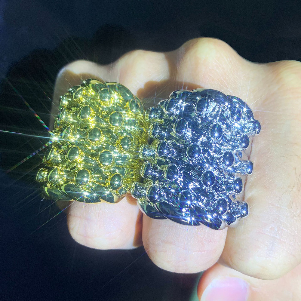 Hip Hop Casting Lava Rings 18K Real Gold Plated Men Rap Jewelry