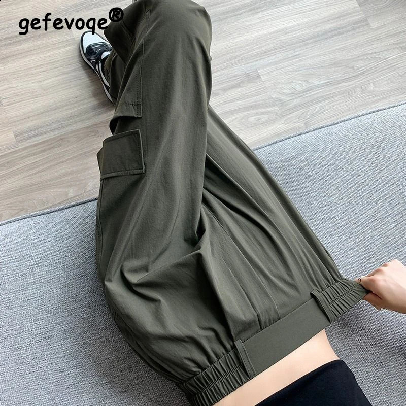 Women Clothes Summer Trendy Streetwear Harajuku Y2K Cargo Pants Casual Pockets Quick Drying Sweatpants High Waist Pantalones 240821